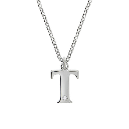 925/- Sterling Silver Diamond 0.008ct. Letter T