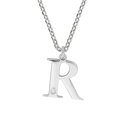 Anhänger Buchstabe R mit Kette Flachpanzerkette 925/- Sterling Silber rhodiniert 45+3cm Diamant 0,008ct.