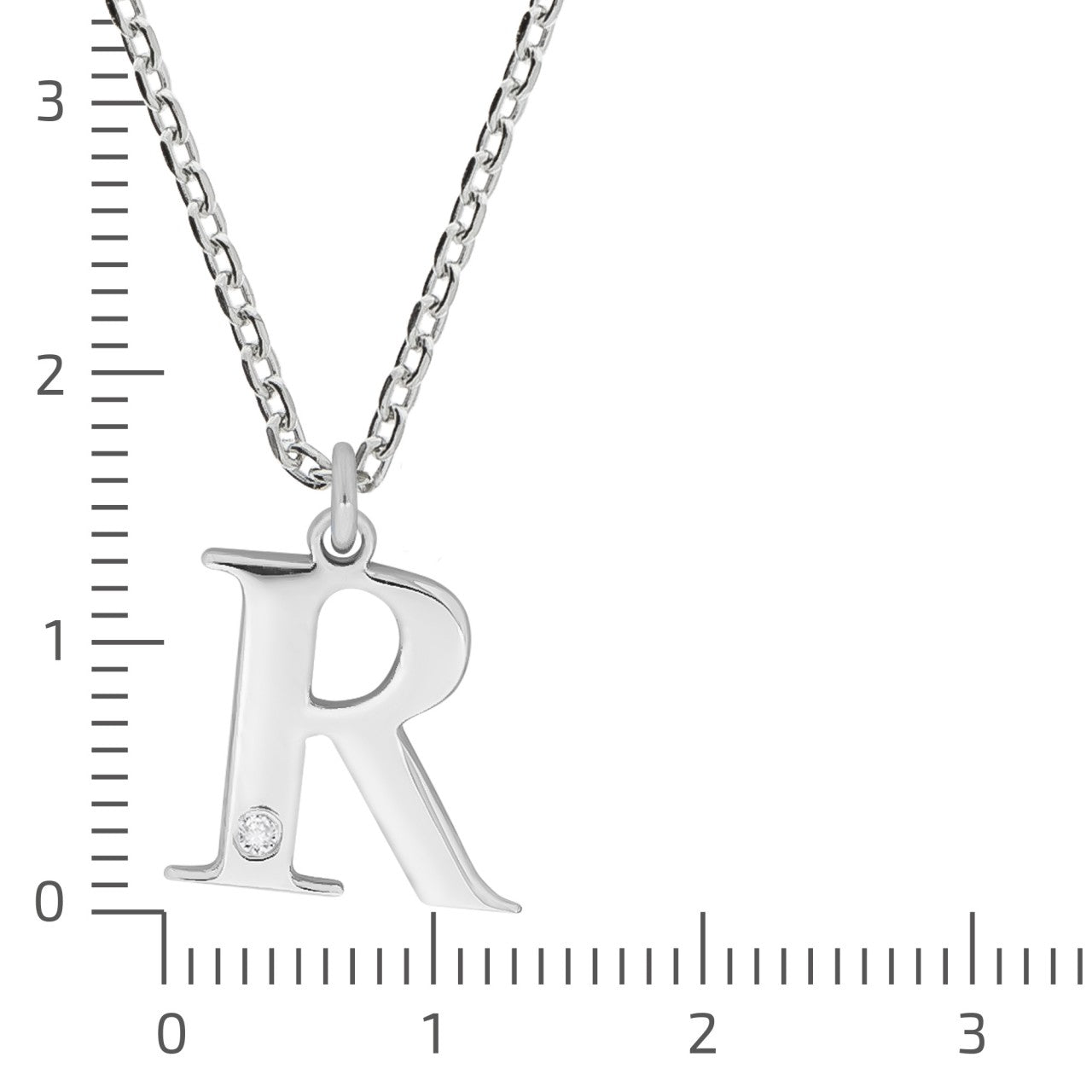 Anhänger Buchstabe R mit Kette Flachpanzerkette 925/- Sterling Silber rhodiniert 45+3cm Diamant 0,008ct.