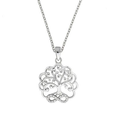 Anhänger mit Kette Ankerkette 925/- Sterling Silber rhodiniert 45cm Zirkonia Lebensbaum
