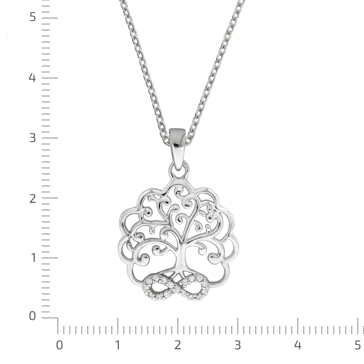 Anhänger mit Kette Ankerkette 925/- Sterling Silber rhodiniert 45cm Zirkonia Lebensbaum