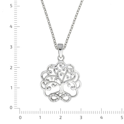 Anhänger mit Kette Ankerkette 925/- Sterling Silber rhodiniert 45cm Zirkonia Lebensbaum